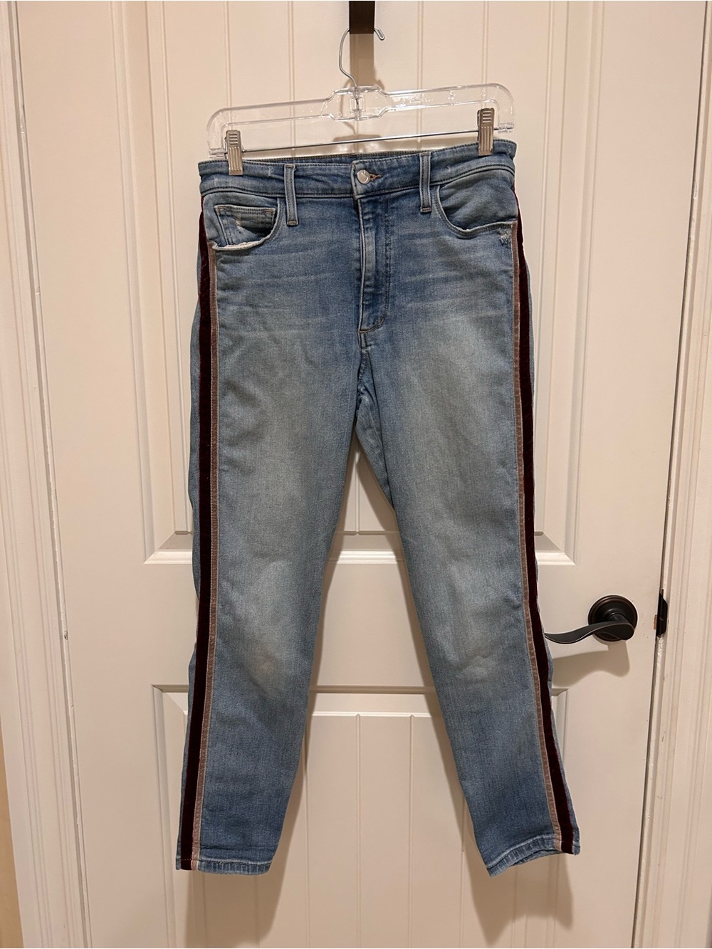 Joe's Jeans Light Blue Skinny Jeans with Burgundy Side Stripe